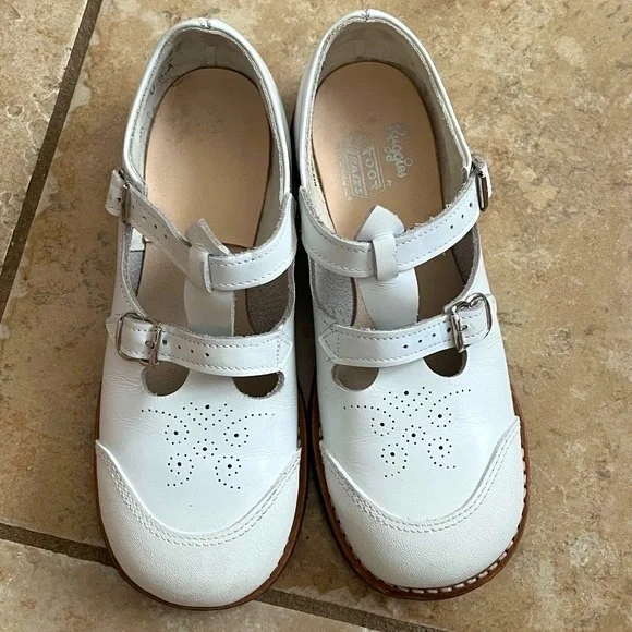 Vintage Shoes 1950'S Girls Classic Leather White Double Buckled Strap Mary Jane - Picture 6 of 11